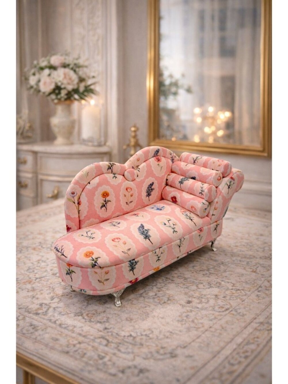 New Pink Flower Victorian Doll Chaise Jewelry Box Organizer Couch Jewelry Box